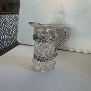 Vintage Italian cut glass and silver plated mini pitcher